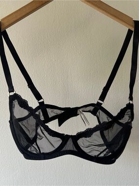 Fleur du Mal Sheer Black Lace Underwire Bra with Bow